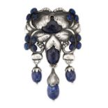 GEORG JENSEN, A SILVER LAPIS LAZULI BROOCH, 1933-44 in silver, design number 96, in stylised