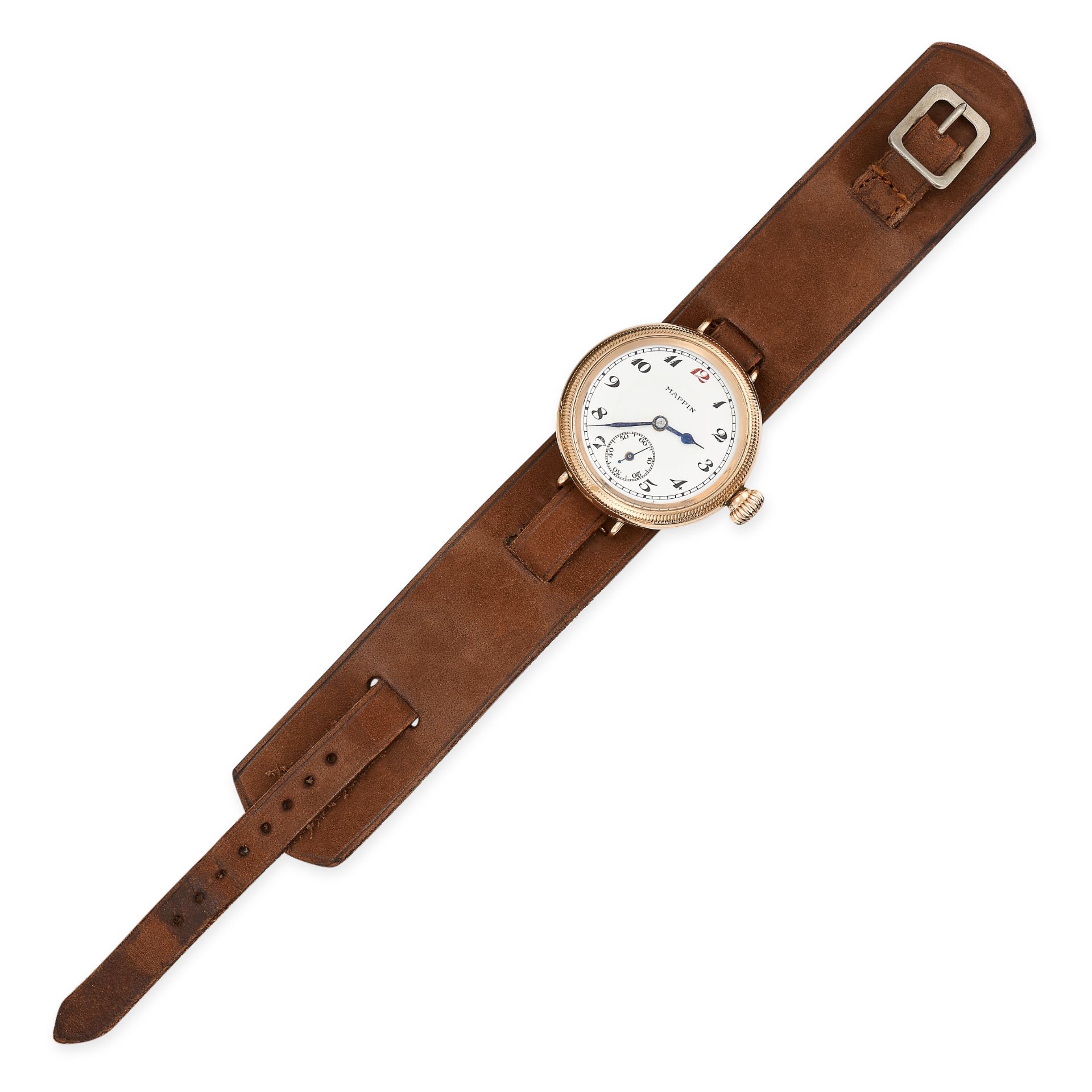 MAPPIN, A WORLD WAR ONE OFFICERS TRENCH WRISTWATCH in 9ct yellow gold, white dial painted Breguet