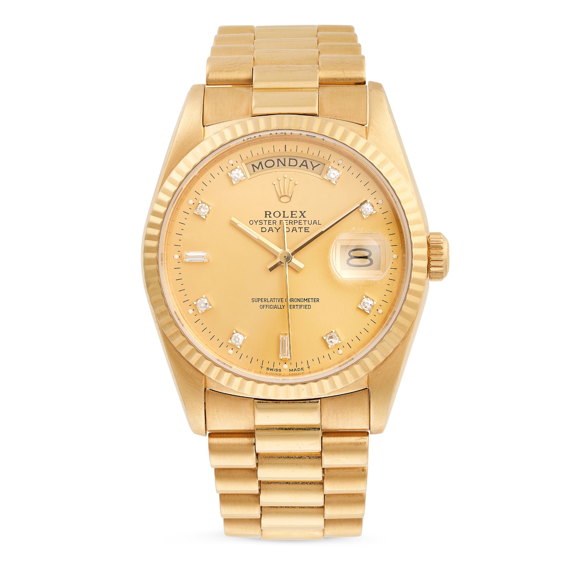 ROLEX, A PRESIDENTIAL GOLD AND DIAMOND ROLEX OYSTER PERPETUAL DAY date, REF. 18238, 1989 in 18ct - Bild 2 aus 6