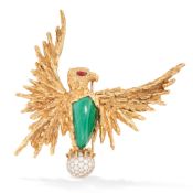 PIERRE STERLE FOR CHAUMET, A VINTAGE MALACHITE, DIAMOND AND RUBY BROOCH, CIRCA 1960 in 18ct yellow