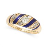 AN ANTIQUE VICTORIAN DIAMOND AND ENAMEL MOURNING RING, 19TH CENTURY in yellow gold comprising