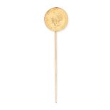 A GOLD ONE DOLLAR COIN TIE PIN in yellow gold, the pin terminated by a gold one dollar coin dating