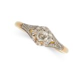 AN ANTIQUE DIAMOND RING in 18ct yellow gold and platinum, set with an old cut diamond, stamped