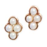 NO RESERVE - A PAIR OF PEARL EARRINGS in yellow gold, each set with four pearls in quatrefoil