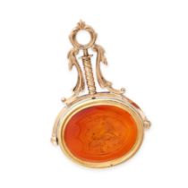 NO RESERVE - AN ANTIQUE CARNELIAN SWIVEL FOB SEAL PENDANT, LATE 18TH CENTURY in yellow gold, set