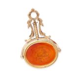 NO RESERVE - AN ANTIQUE CARNELIAN SWIVEL FOB SEAL PENDANT, LATE 18TH CENTURY in yellow gold, set