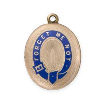 NO RESERVE - AN ANTIQUE VICTORIAN ENAMEL LOCKET PENDANT, 19TH CENTURY in yellow gold, the oval