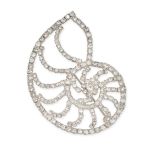 MONTY DON, A VINTAGE AMMONITE SHELL BROOCH the open framework set with round cut white gemstones,