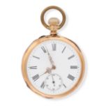 A VINTAGE GOLD POCKET WATCH, 1970s, in 14ct yellow gold, white face with seconds subsidiary dial