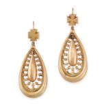 NO RESERVE - A PAIR OF ANTIQUE GOLD DROP EARRINGS in yellow gold, each set with a drop shaped link