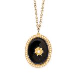 AN ENAMEL PENDANT NECKLACE AND AN ONYX AND PASTE BROOCH the oval pendant set with black enamel