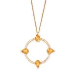 NO RESERVE - A CITRINE AND DIAMOND PENDANT NECKLACE in 18ct yellow gold, the circular face set