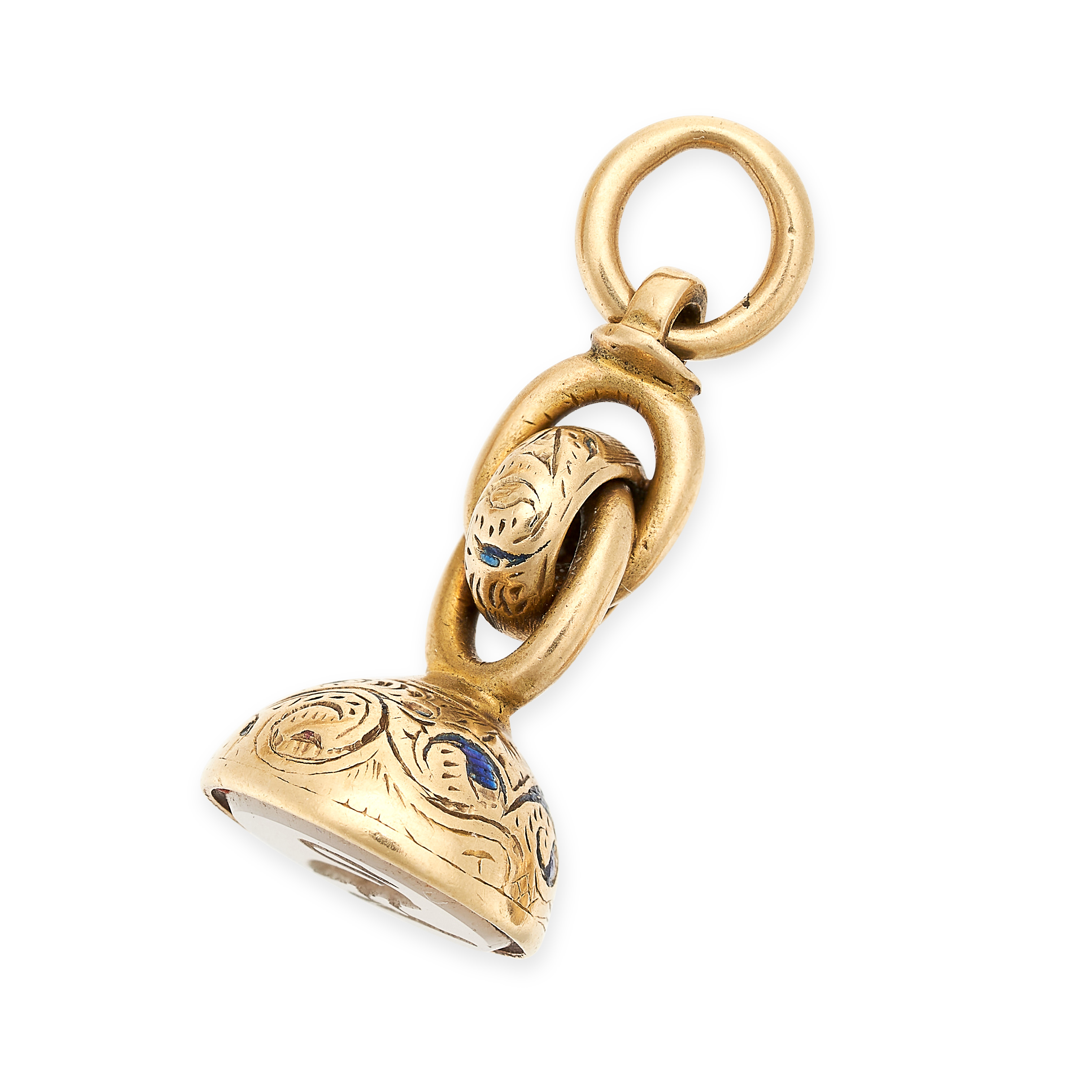 NO RESERVE - AN ANTIQUE MINIATURE CHALCEDONY INTAGLIO FOB SEAL PENDANT in yellow gold, set with a - Image 2 of 3