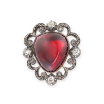 NO RESERVE - AN ANTIQUE VICTORIAN GARNET AND DIAMOND BROOCH, 19TH CENTURY in yellow gold and silver,