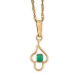 A VINTAGE EMERALD PENDANT AND CHAIN in 18ct yellow gold, set with an emerald cut emerald within