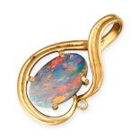 NO RESERVE - AN OPAL AND DIAMOND PENDANT in 18ct yellow gold, the scrolling body set with a