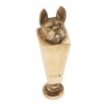 NO RESERVE - J C VICKERY, AN ANTIQUE FRENCH BULLDOG HAND SEAL, 1922 in gilded silver, with the crest