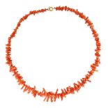 TWO CORAL TWIG NECKLACES each comprising a row of graduated coral twigs, no assay marks, 88.5cm,