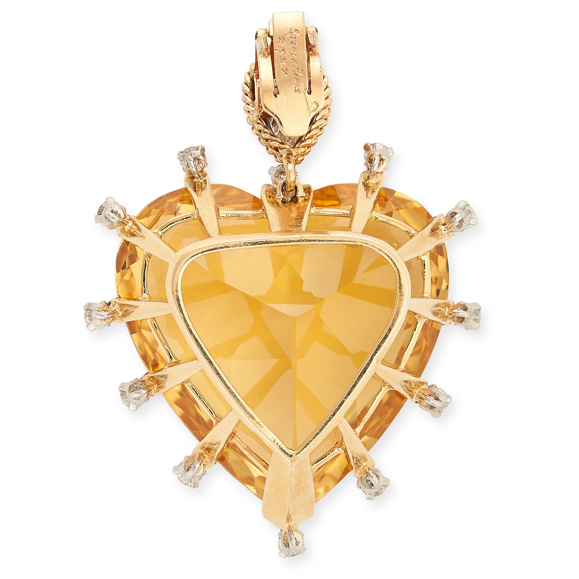 PIERRE STERLE, A FINE VINTAGE FRENCH HEART SHAPED CITRINE AND DIAMOND PENDANT in 18ct yellow gold - Image 2 of 2