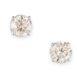 NO RESERVE - A PAIR OF DIAMOND STUD EARRINGS in 18ct white gold, each set with a round cut