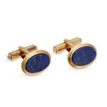 A PAIR OF VINTAGE LAPIS LAZULI CUFFLINKS, 1987 in 9ct yellow gold, the oval faces set with