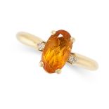 A VINTAGE CITRINE AND DIAMOND ENGAGEMENT RING AND WEDDING BAND SUITE in 18ct yellow gold, the