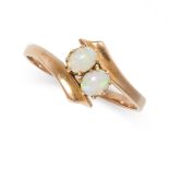 AN ANTIQUE OPAL RING, EARLY 20TH CENTURY in yellow gold, set with two oval cabochon opals, maker's