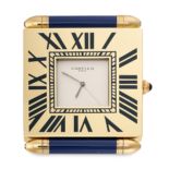 CARTIER, A LE MUST DE CARTIER TRAVEL CLOCK WITH ALARM, 1988, in stainless steel, white face with