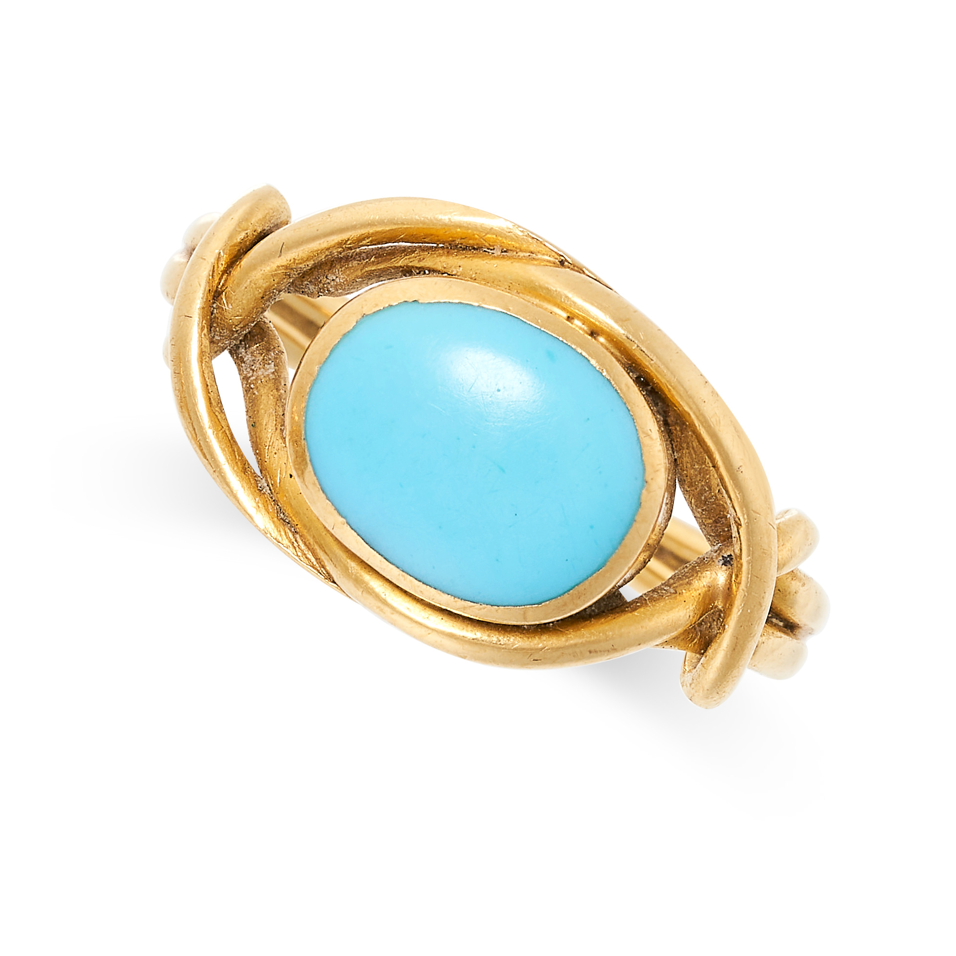 NO RESERVE - A RARE ANTIQUE VICTORIAN TURQUOISE MOURNING LOCKET RING, 19TH CENTURY in yellow gold,