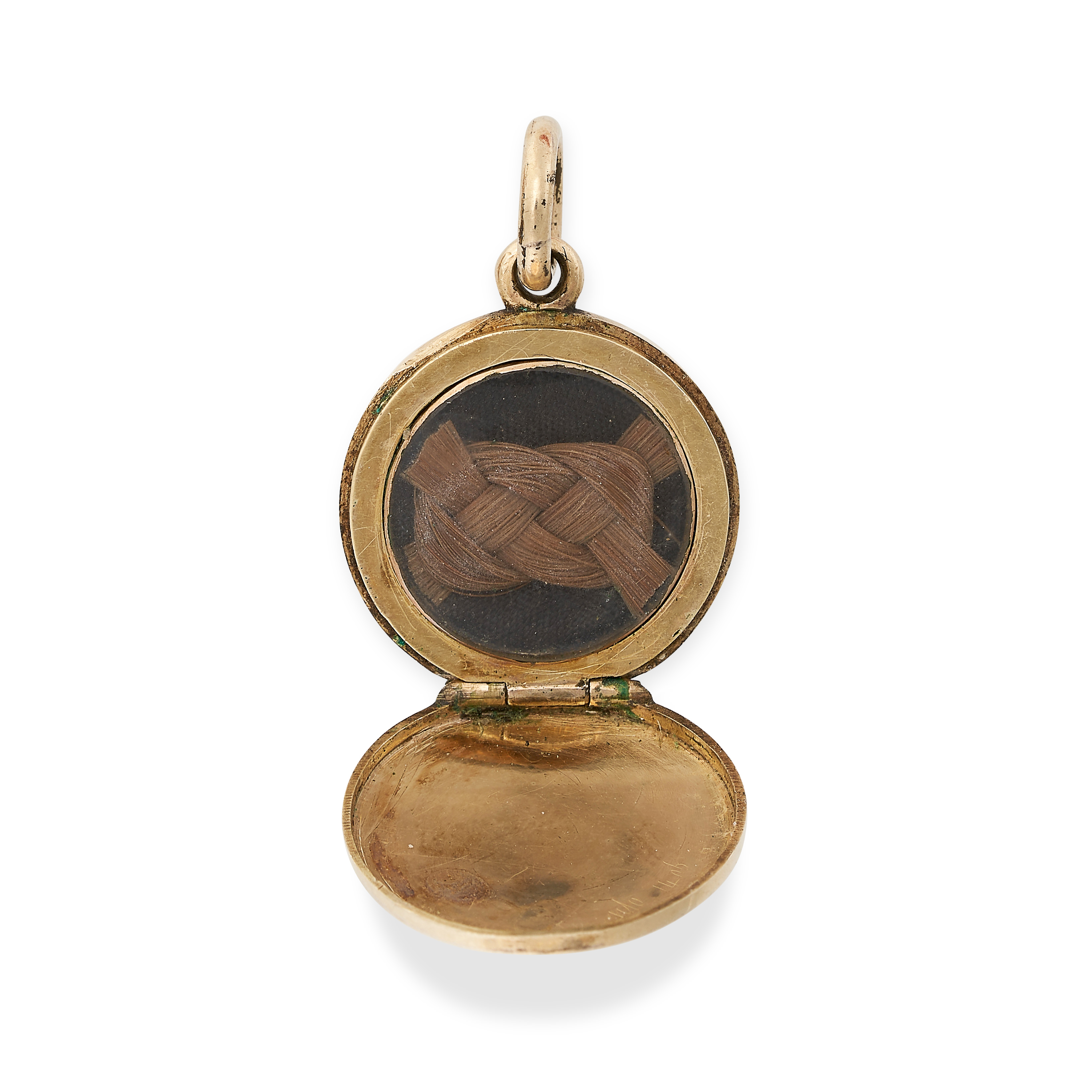 NO RESERVE - AN ANTIQUE VICTORIAN HAIRWORK MOURNING LOCKET PENDANT in yellow gold, circular shape - Image 2 of 3