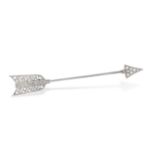 AN ART DECO DIAMOND ARROW JABOT PIN designed as an arrow, set with rose cut diamonds, no assay