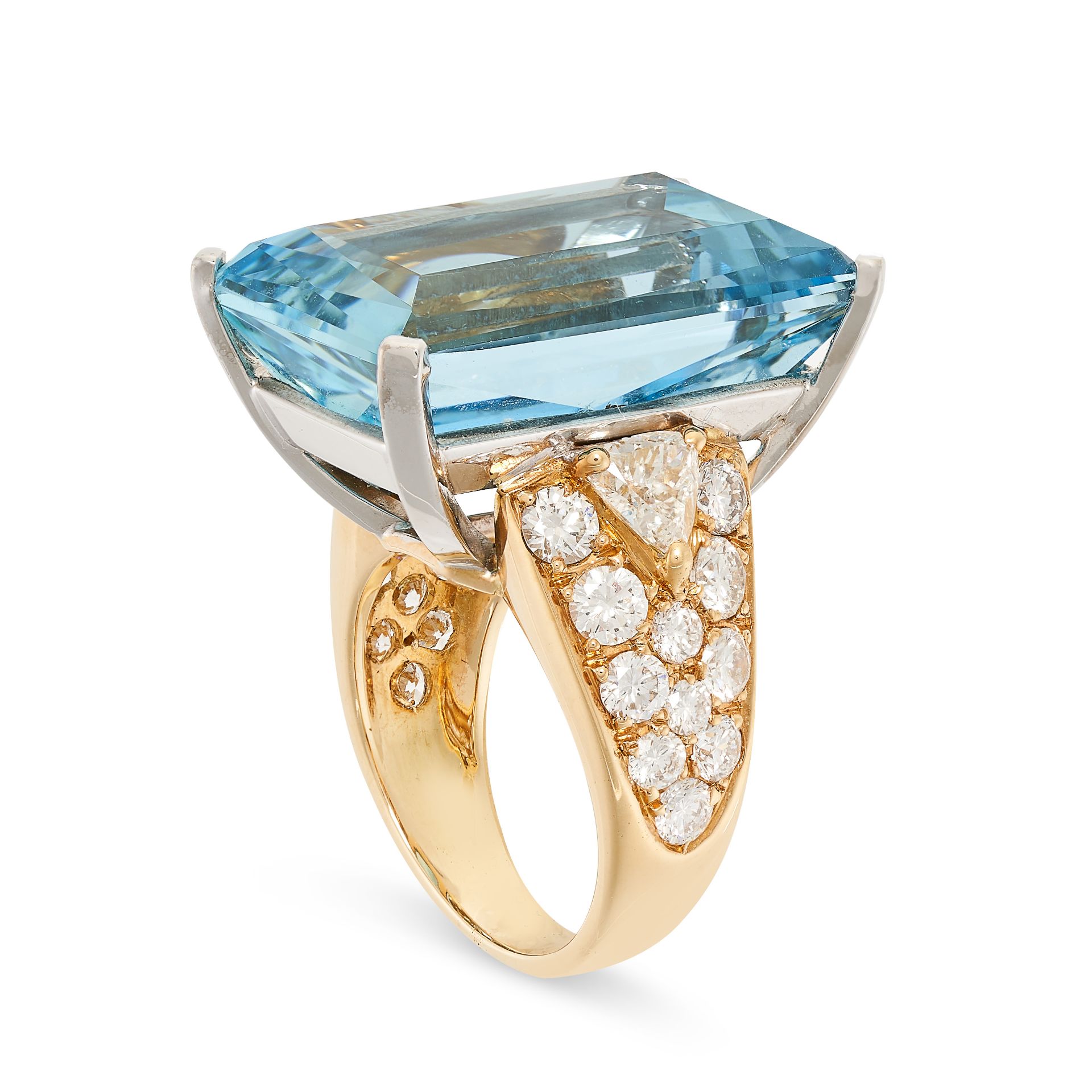 REPOSSI, A VINTAGE AQUAMARINE AND DIAMOND RING in 18ct yellow and white gold, set with a rectangular - Image 2 of 3