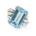 AN AQUAMARINE AND DIAMOND RING in 18ct white gold, set with an emerald cut aquamarine of 7.50