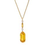 A YELLOW PASTE AND DIAMOND PENDANT AND EARRINGS SUITE in yellow gold, the pendant comprising a fancy