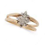 A VINTAGE DIAMOND AND EMERALD REVERSIBLE RING in yellow gold, set with a round cut diamond cluster