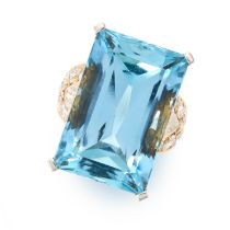 REPOSSI, A VINTAGE AQUAMARINE AND DIAMOND RING in 18ct yellow and white gold, set with a rectangular