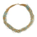 NO RESERVE - A VINTAGE TURQUOISE TORSADE NECKLACE in 18ct yellow gold, comprising a series of