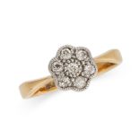 NO RESERVE - AN ANTIQUE DIAMOND CLUSTER RING in 18ct yellow gold and platinum, set with a cluster of
