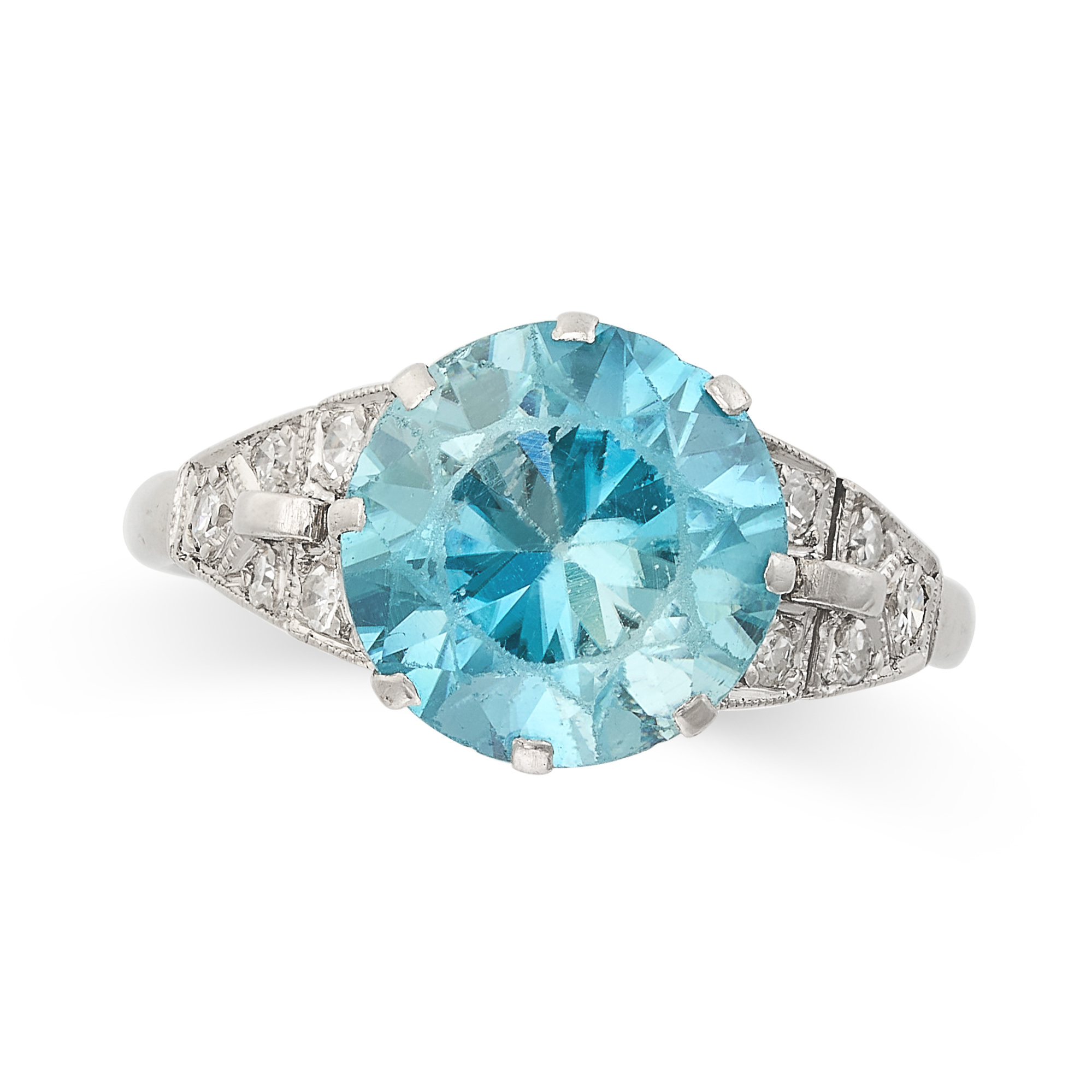 NO RESERVE - AN ART DECO BLUE ZIRCON AND DIAMOND DRESS RING, CIRCA 1930 in platinum, set to the