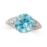 NO RESERVE - AN ART DECO BLUE ZIRCON AND DIAMOND DRESS RING, CIRCA 1930 in platinum, set to the