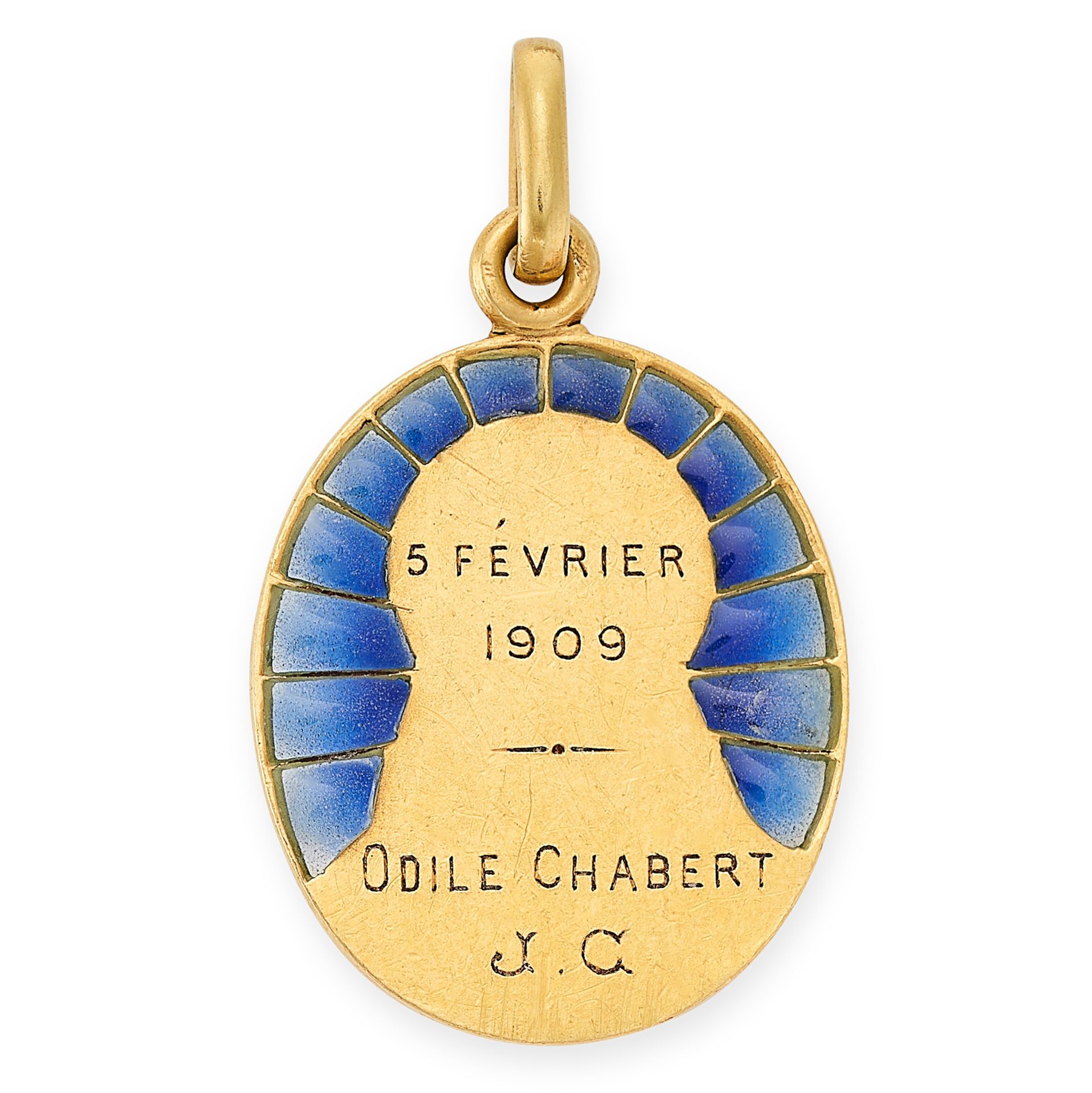 A FRENCH ART NOUVEAU ENAMEL VIRGIN MARY MEDALLION PENDANT in 18ct yellow gold, after a medallion - Image 2 of 2