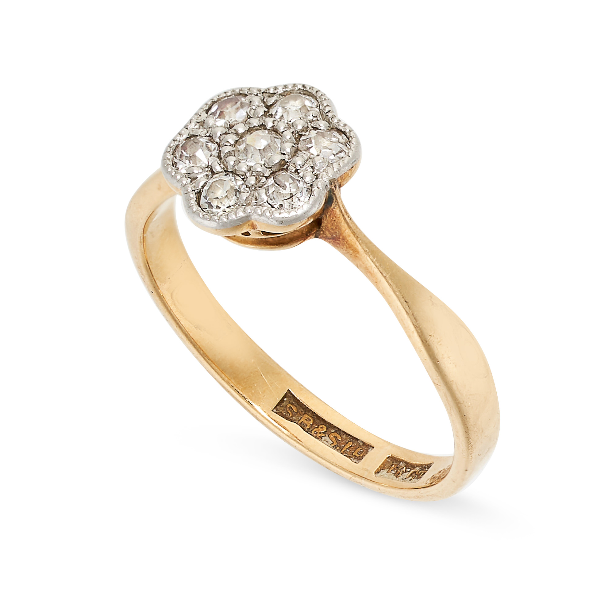 NO RESERVE - AN ANTIQUE DIAMOND CLUSTER RING in 18ct yellow gold and platinum, set with a cluster of - Image 2 of 3