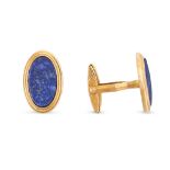 DUNHILL, A PAIR OF VINTAGE LAPIS LAZULI CUFFLINKS, 1991 in 18ct yellow gold, the oval faces set with