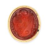 NO RESERVE - AN ANTIQUE CARNELIAN INTAGLIO FOB SEAL PENDANT, 18TH CENTURY in yellow gold, set with
