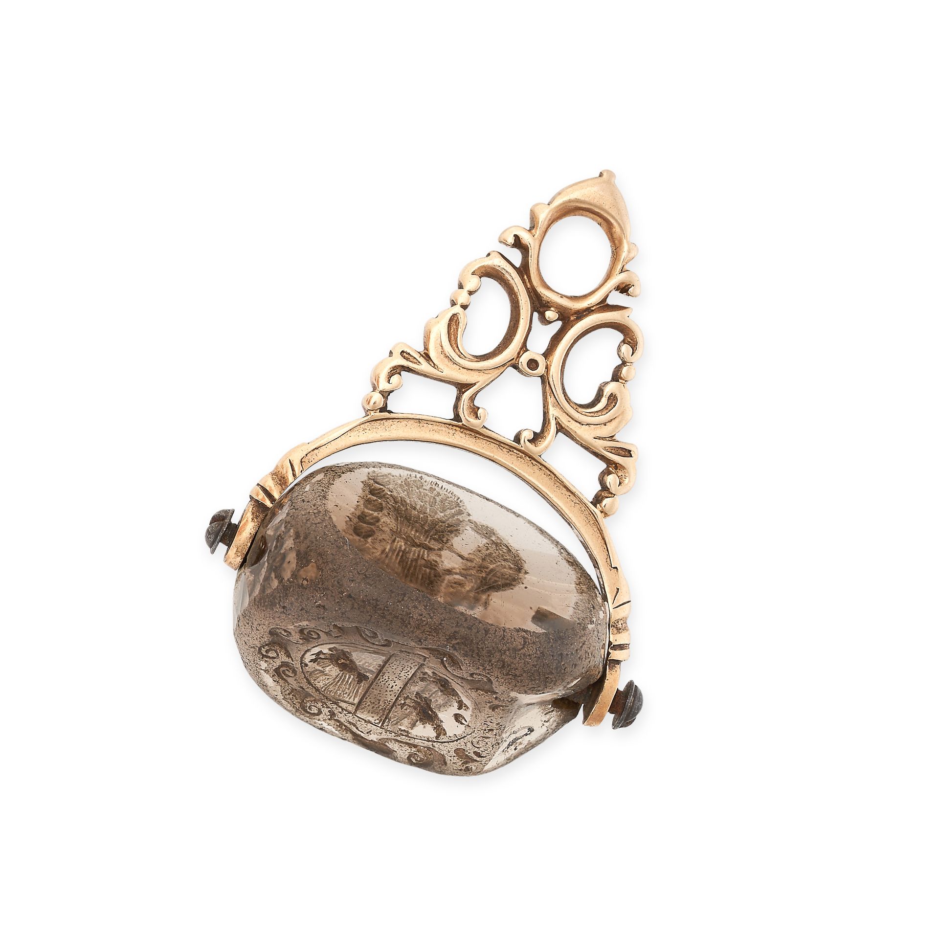 NO RESERVE - AN ANTIQUE SMOKEY QUARTZ INTAGLIO SWIVEL FOB SEAL PENDANT, 18TH CENTURY in yellow gold, - Image 2 of 3