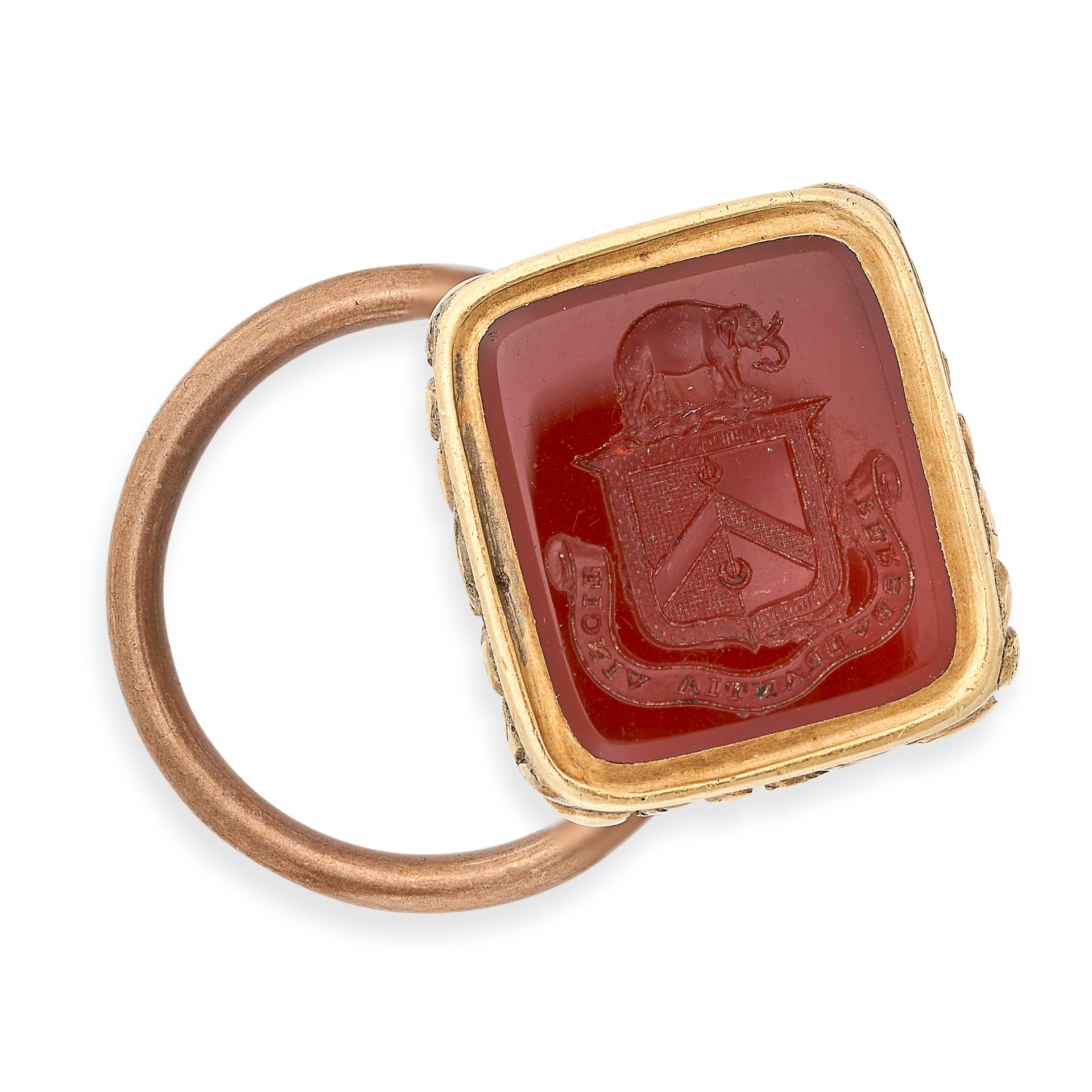 NO RESERVE - AN ANTIQUE CARNELIAN INTAGLIO FOB SEAL PENDANT, 19TH CENTURY in yellow gold, set with a