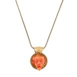 JOHN BROGDEN, AN ANTIQUE VICTORIAN CORAL PENDANT, 19TH CENTURY in yellow gold, depicting a panting