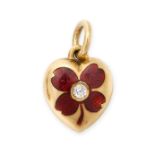 NO RESERVE - AN ANTIQUE VICTORIAN DIAMOND AND ENAMEL LOCKET PENDANT, 19TH CENTURY in yellow gold,