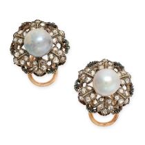 BUCCELLATI, A PAIR OF PEARL AND DIAMOND CLIP EARRINGS in yellow gold and silver, each set with a