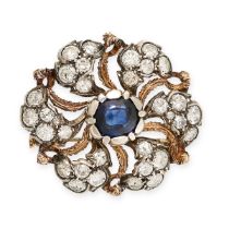 BUCCELLATI, A VINTAGE SAPPHIRE AND DIAMOND BROOCH in yellow gold and silver, set with a central